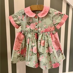 Elenor Rose Floral Striped Dress with Pink Accent